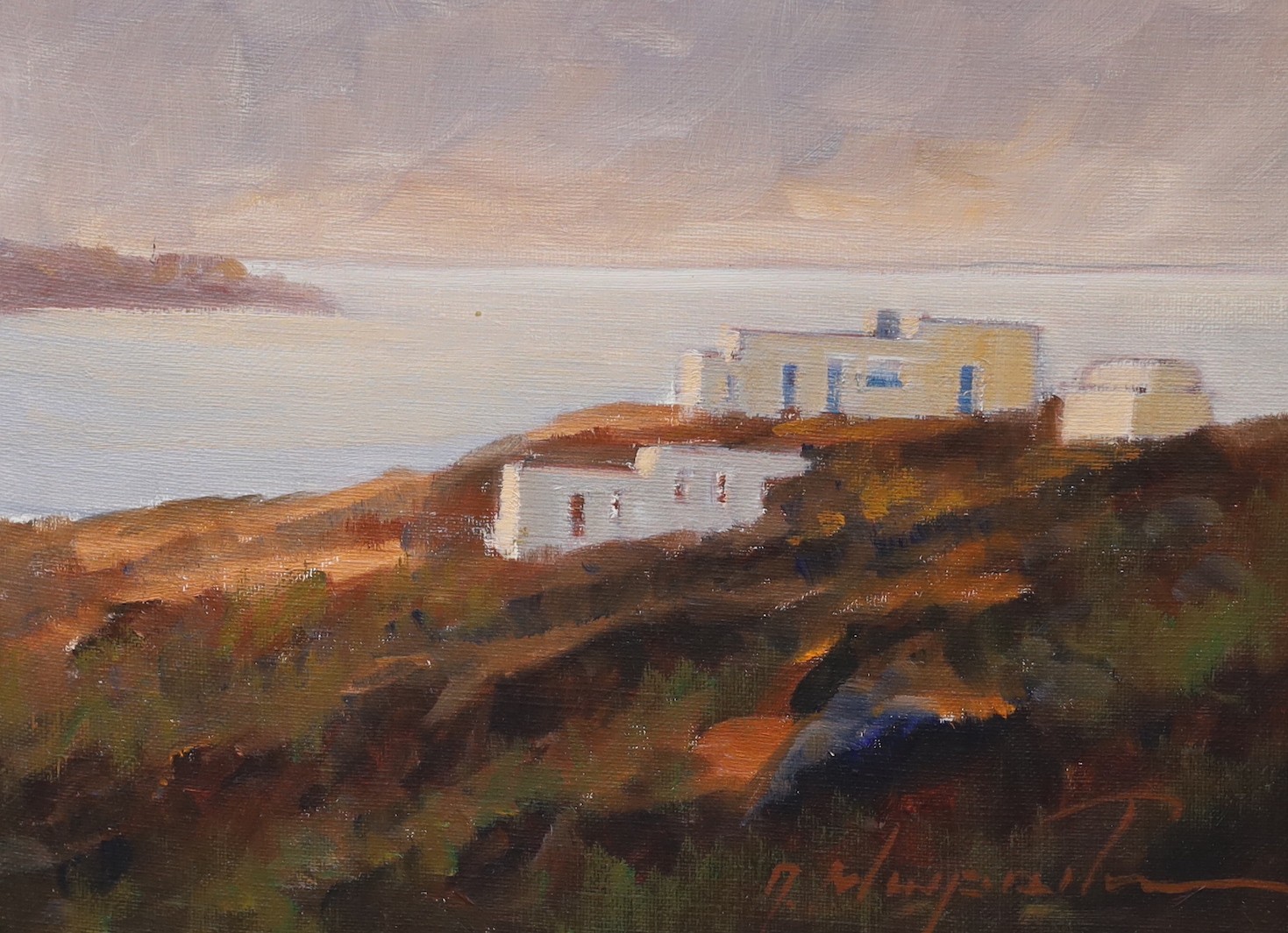 Takis Moraitis (Contemporary Greek), pair of oils on canvas, Mediterranean villas, signed, 23 x 31cm